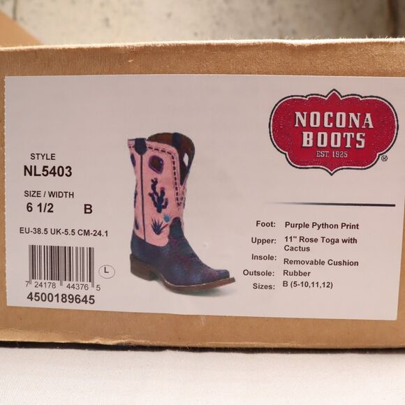 Nocona Boots Womens Size 6.5 B Purple Python Print w/ Cactus Upper Brand New - Picture 11 of 12